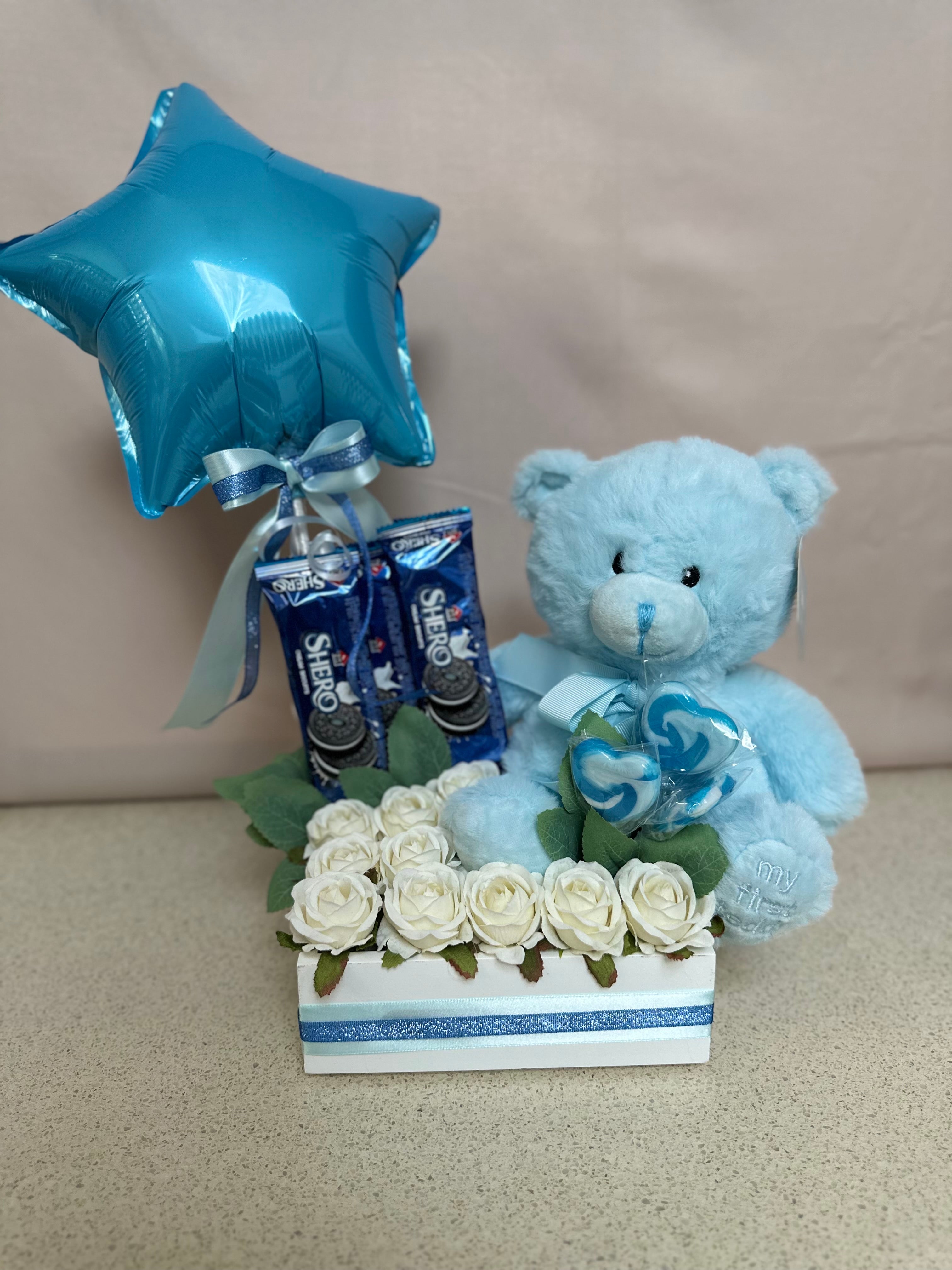 Wooden Gift Box with Blue Teddy