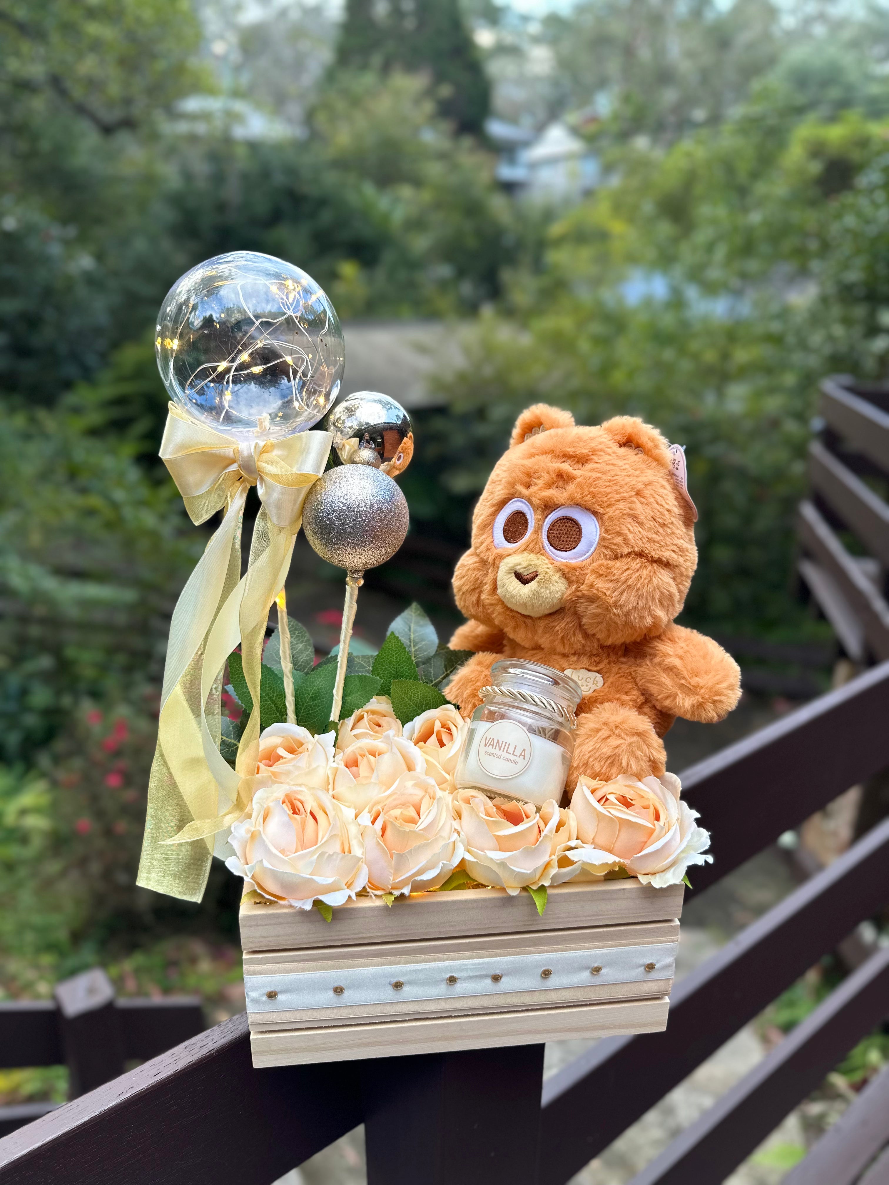 Wooden Box with Cream Flowers