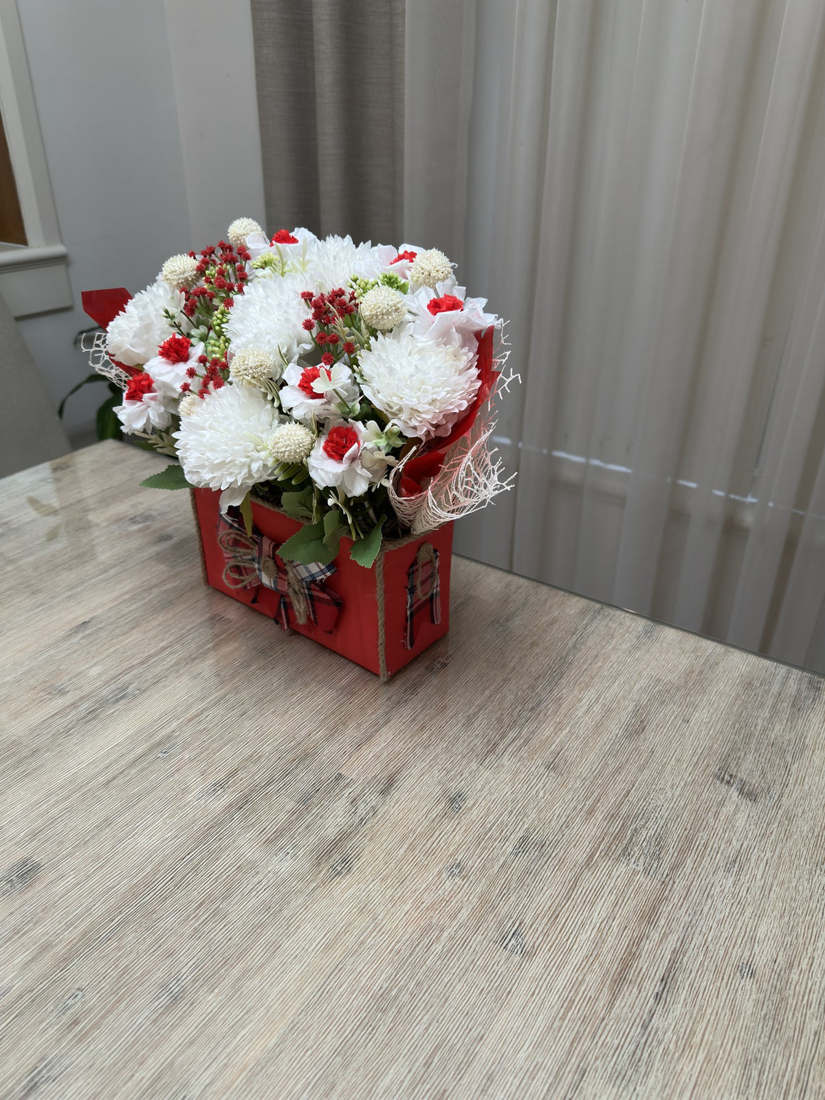 Cream Flower Basket with Brown Pearl Detailing